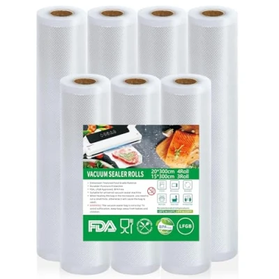 Imagen de 7 Rollos Bolsas vacio Alimentos, Envasar al Alimentos 15x300cm y 20x300cm Profesional para envasadora la Conservación, Sous Vide Cocina,