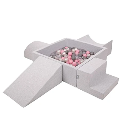 Imagen de KiddyMoon Parque Infantil De Espuma con Cuadrada Piscina Bolas (200 Bolas) para Niños, Gris Claro: Perla/Gris/Transparente/Rosa Clr