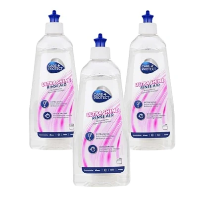 Imagen de CARE+PROTECT Pack 3 x abrillantador para lavavajillas potente sobre las manchas y los halos en vajilla vasos. Asegura un brillo extra facilita el secado.
