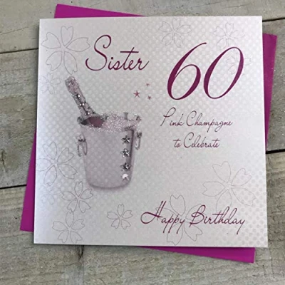 Imagen de White Cotton Cards WBA60P S Tarjeta por 60 cumpleaños con Texto en inglés Sister to Celebrate Happy Birthday Hecha a Mano, Blanco
