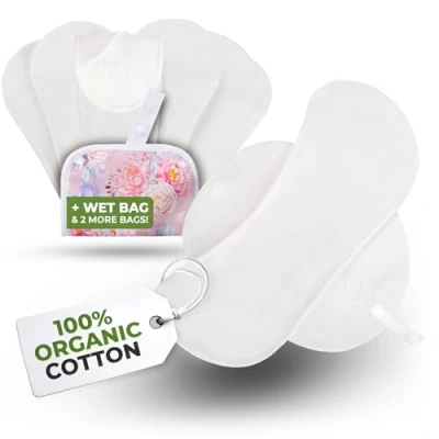Imagen de Basic line reusable panty liner, 7 pack; MEDIUM; organic cotton; plain white; white wings