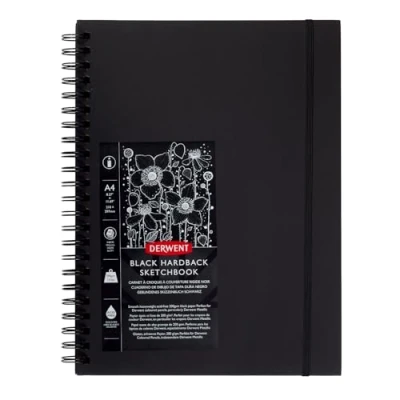 Imagen de Derwent 2300379 Cuaderno Vertical de Anillas en Tamaño A4 con las Hojas Color Negro Derwent, 40 Hojas, Papel Libre Ácidos, Bloc Notas Espiral, Calidad Profesional,