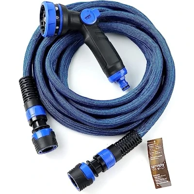Imagen de Manguera extensible para jardín, que multiplica su tamaño por 2 con la presión del agua. Riega cómodamente y última tecnología en cuanto a mangueras se refiere.