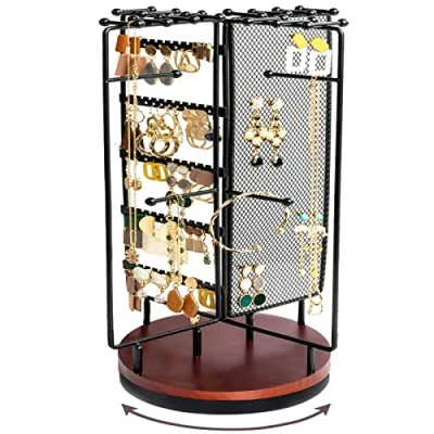 Imagen de Procase Soporte para Joyas, Colgador de Pendientes Collares y Pulseras, Expositor Metal con Base Madera Agujeros Negro