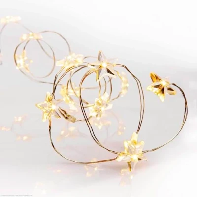 Imagen de Hellum Cadena de luces con 20 LEDs cálidos, 95 cm longitud, 30 cable, temporizador y motivo estrellas, para Navidad, alimentada por baterías (3xAA, no incluidas) 525045