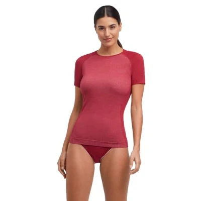 Imagen de FALKE Wool Tech Light Round Neck W S/s TS Lana Hilo Funcional Secado rápido 1 Pieza, Capa de Base Superior Mujer, Rosa Red 8644, S