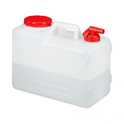 Imagen de Relaxdays Bidón con Grifo, Tapón de Rosca, Depósito Agua Potable, para Camping, 15L, Sin BPA, 1 Ud., Blanco &amp; Rojo