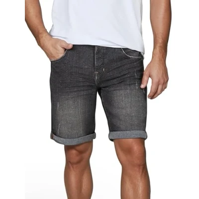 Imagen de riverso RIVTom Pantalones Vaqueros Cortos para Hombre, Corte Regular, algodón, Bermudas, Shorts, Negro, Gris y Azul, W30 W42 Black Denim (B132) W40
