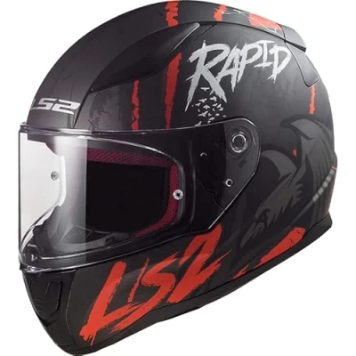 Imagen de LS2, Casco integral moto RAPID raven mat black white red, XS