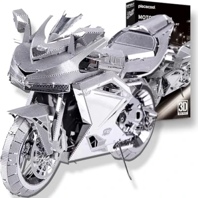 Imagen de Piececool Puzzle 3D Maqueta Metal, Motocicleta Puzzles Maquetas para Montar, Construir Adultos y Adolescentes, Plateado
