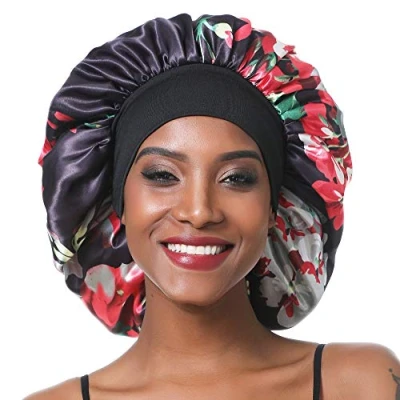 Imagen de SENGTERM Gorro Saten Pelo Rizado,Gorro de Satén para Dormir Rizado, Suave Cubierta Cabeza Bonnet Seda,Gorro Seda Mujeres y Chicas