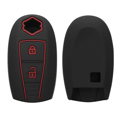 Imagen de kwmobile Funda Compatible con Suzuki Sport Llave de Coche Keyless Go 2 Botones Carcasa Protectora Silicona para Case en Negro/Rojo