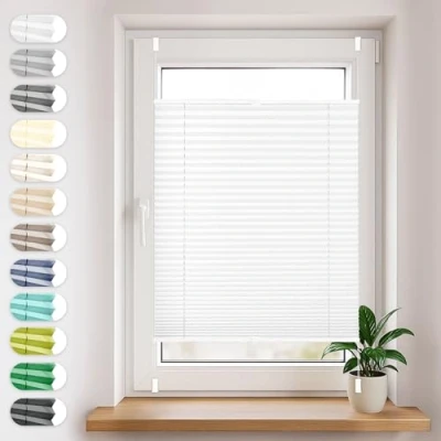 Imagen de Sonello Estor cortina plisada sin taladrar 60cm x 200cm blanco, enrollable plisado para puerta y ventana persianas protección de la intimidad solar estores palisados