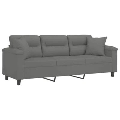 Imagen de vidaXL Sofá de 3 Plazas con Cojines, Asiento Reposabrazos, Tapizado Televisión, para Salón, Tela Microfibra Gris Oscuro