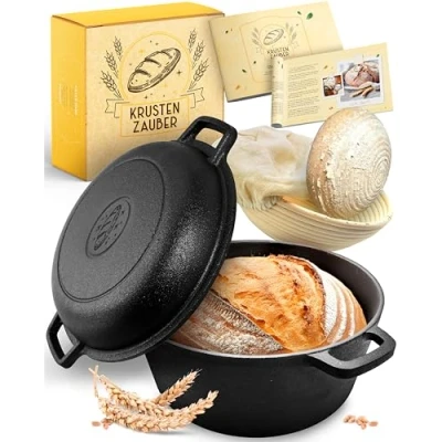 Imagen de KRUSTENZAUBER Olla de hierro fundido para hornear pan con cesta fermentación robusta 26 cm