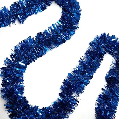 Imagen de BELLE VOUS Espumillon Azul (Pack de 3) Oropel 3 Metros Adornos Navidad para el Árbol Decorar Paredes, Guirnaldas Pasamanos, Techos, Fiestas