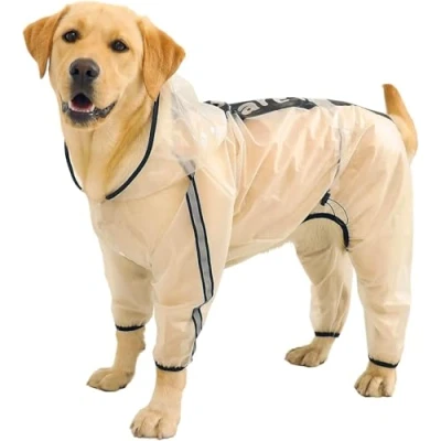 Imagen de Olsa Chubasquero Impermeable y Transparente con Capucha para Perros, Rayas Reflectantes, Ideal Todos los tamaños: pequeños, medianos Grandes, días lluviosos o nevados. (XL)