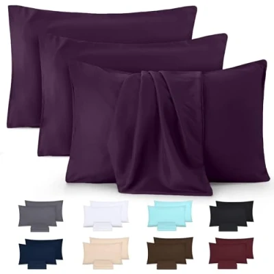 Imagen de Utopia Bedding Microfibra cepillada Suave 100% poliéster Funda de Almohada 50 x 75 cm Juego 4 Fundas Resistentes al Encogimiento y a la decoloración Púrpura