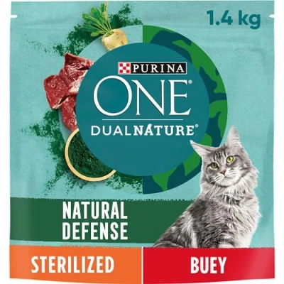 Imagen de Purina ONE Dual Nature Comida Pienso para Gato Esterilizado con Spirulina y Buey, 6 Bolsas de 1,4 kg