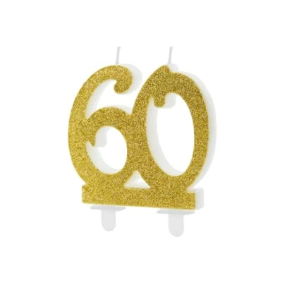 Imagen de Vela de Cumpleaños Número 60 con Purpurina Dorada, Medida 7,5 cm
