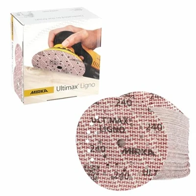 Imagen de Mirka Ultimax Ligno Ø 125mm discos de lija Velcro Multifit/grano 240/100 piezas/multiperforación/para lijar superficies madera