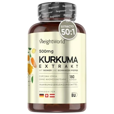 Imagen de Extracto de Cúrcuma con Pimienta Negra y Jengibre, Alta Concentración 50:1, 95% Curcumina 180 Cápsulas Veganas, 6 Meses Suministro, Fuente Natural Vitaminas Minerales, Sin Gluten ni OGM