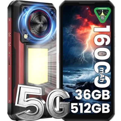 Imagen de OUKITEL WP56 Movil Resistente Móvil Irrompible 5G Rugerizado 36GB+512GB/TF 2TB 6.8&quot;FHD+ Indestructible 16000mAh Android 15 Todoterreno 108MP 128dB Altavoz Luz de Camping Dual SIM/NFC