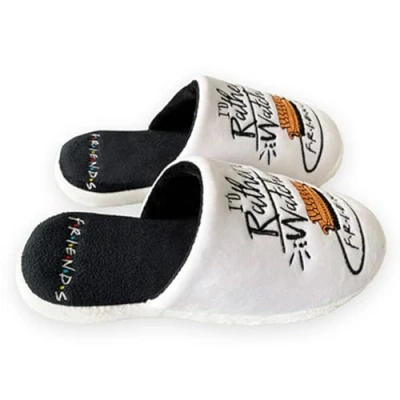Imagen de Groovy friends I&#039;d rather be watching quote white womens unisex slippers Size 5 7 UK Ladies Indoor Shoes, White, 38/40 EU