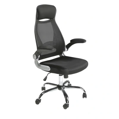 Imagen de Ángel Cerdá Silla Oficina Giratoria Tela Negra con Reposabrazos Acero Inoxidable Cromado Ajustable y Moderna Sillas Escritorio Ergonomica 66 x 62 117 cm