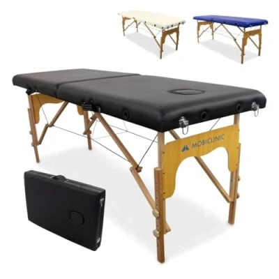 Imagen de Mobiclinic, Camilla de masaje Plegable, CM 01 Basic, Mesa Masaje, profesional, portátil, madera, 2 cuerpos, Marca Española, Regulable, 180x60 cm, Negra