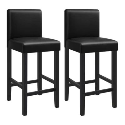 Imagen de WOLTU 2xTaburete de Bar Silla con Respaldo Madera Maciza Piel sintética Taburete Alto Asiento Acolchado Grueso Negro BH21sz 2