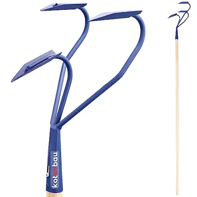 Imagen de KOTARBAU® Cultivador para jardín 170 cm, Aireador manual 3 dientes curvos, Mango de madera, Herramienta jardinería mullir y airear la tierra, Garra aflojar Extirpador