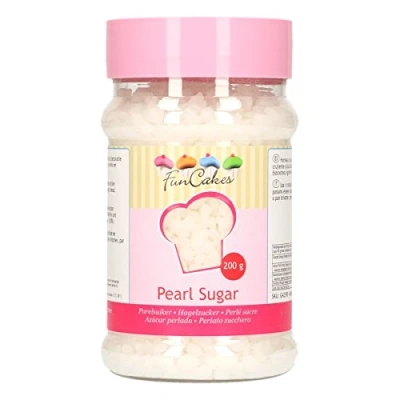 Imagen de FunCakes Azúcar Perlada Extra Grande Blanca Crujiente para Hornear Gofres, Rollos, Roscón o como Decoración de Dulces, 200g, G42390