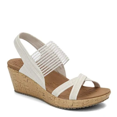 Imagen de Skechers BEVERLEE HIGH TEA, Sandalias de Punta Descubierta para Mujer, Natural Sparkle Linen/ Gore Trim, 38 EU