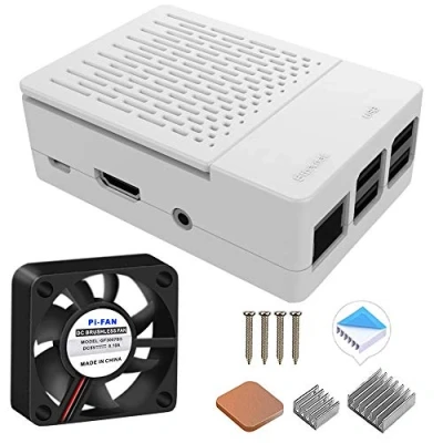 Imagen de GeeekPi Funda para Raspberry Pi 3 Modelo B + (B Plus), con Ventilador de refrigeración y disipadores térmicos 3PCS 3/2 (no Incluye Placa Pi)(Blanco)