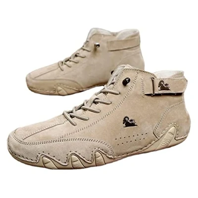Imagen de Artminzo Zapatillas de deporte cuero con velcro gamuza para hombre, antideslizantes, transpirables, altas botas Chukka, Black, 42 1/3 EU