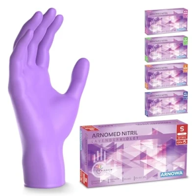Imagen de ARNOMED guantes nitrilo talla S, violeta, de nitrilo, 100 unidades/caja, desechables sin polvo, goma látex, XS, M, L y XL