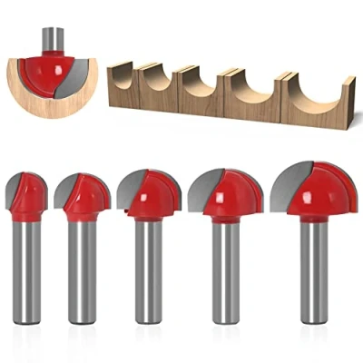 Imagen de ASNOMY 5pcs 8 mm vástago Fresas de punta redonda para carpintería, Redondo Nose Cove Core Box Router Bit, 12 mm/16 mm/19 mm/22 mm/25,4