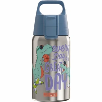 Imagen de Sigg Stainless Steel Kids Water Bottle Shield Great Day Suitable for Carbonated Beverages Leakproof Lightweight BPA Free Brushed with Dino 0.5L