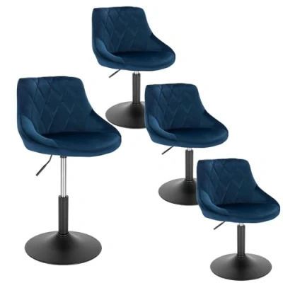 Imagen de WOLTU 4X Taburetes Alto Cocina con Respaldo Terciopelo Regulable en Altura Taburete Giratorio Peluquería Sillas Bar de Escritorio, del Asiento 42 58 cm, Azul BH242bl 4