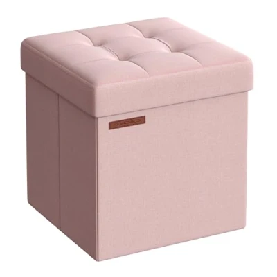 Imagen de SONGMICS Puff Almacenaje 38 cm, Baúl de Almacenaje, Taburete Reposapiés, Rosa Jalea LSF27R01