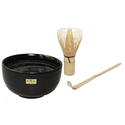Imagen de Quertee Juego de matcha japonés, cuenco original japonés para matcha, 400 ml, escoba Chasen, cuchara bambú y Chashaku