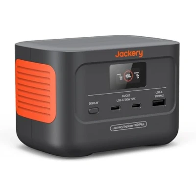 Imagen de Mini Estación de Energía Portátil Jackery Explorer 100 Plus, 99Wh/31000mAh Batería LiFeP04 Sufrida, 3 Puertos USB A/C 128W Salida MAX, Tamaño Palma Mano para Viajes Negocios, Excursiones