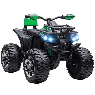 Imagen de HOMCOM Quad Eléctrico 12V para Niños +3 Años con 2 Motores Faros Música Neumáticos de Suspensión Botones Avance y Retroceso Vehículo a Batería 100x65x73 cm Verde