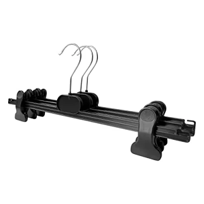 Imagen de Perchas para pantalones, 10 unidades, plástico, 40 cm, pinzas antideslizantes de goma y ajustables, gancho giratorio 360, ahorra espacio