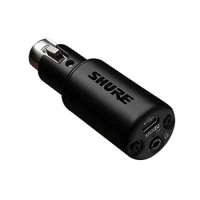 Imagen de Interfaz digital Shure MVX2U XLR a USB con conector para auriculares, preamplificador integrado control de ganancia 60dB, monitorización sin latencia, alimentación fantasma 48V
