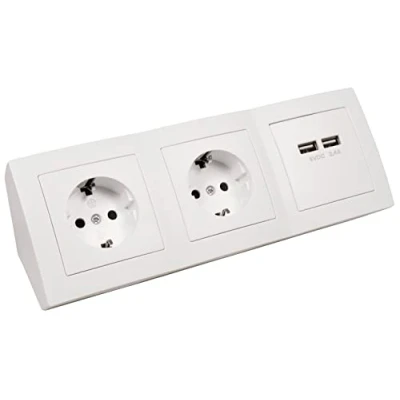 Imagen de MC POWER Bloque de enchufes para debajo los muebles Flair 2 con protección contacto + x USB, cable 15 cm, 250 V / 16 A, construcción, color blanco mate