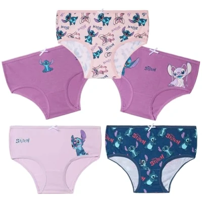 Imagen de Disney Stitch Transpirables Braguitas Niña, 100% Algodón, Regalos Ropa (Morado/Azul, 7 8 Años)