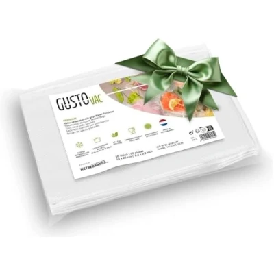 Imagen de GustoVac Premium 50 bolsas al vacío de 16x25 en relieve, fabricadas Netherlands, sin BPA, para sellador vacío, plástico envasadoras