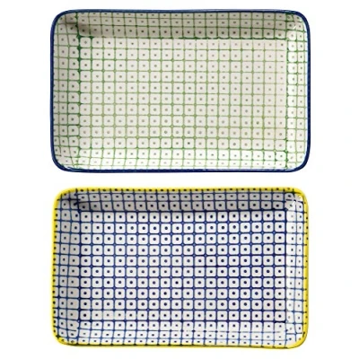 Imagen de Bloomingville Plato para servir Carla Lapis rectangular de colores L 19 x W 12 cm, verde azul, Cerámica, juego 2